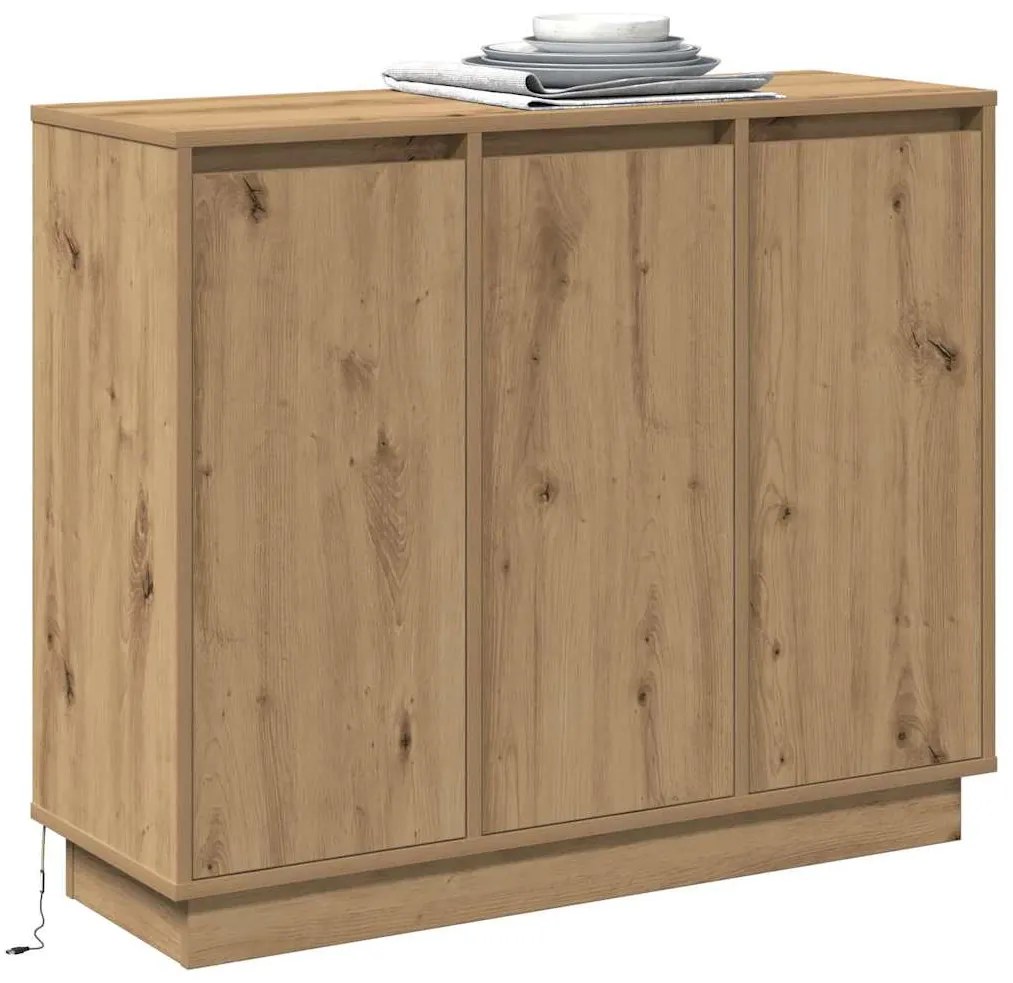 Sideboard vidaXL com LED Carvalho Artesanal 90x32x75 cm em Madeira de