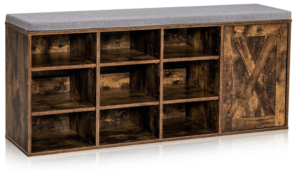 Banco de sapatos de 9 cubos com prateleiras ajustáveis ​​e almofada acolchoada removível - branco