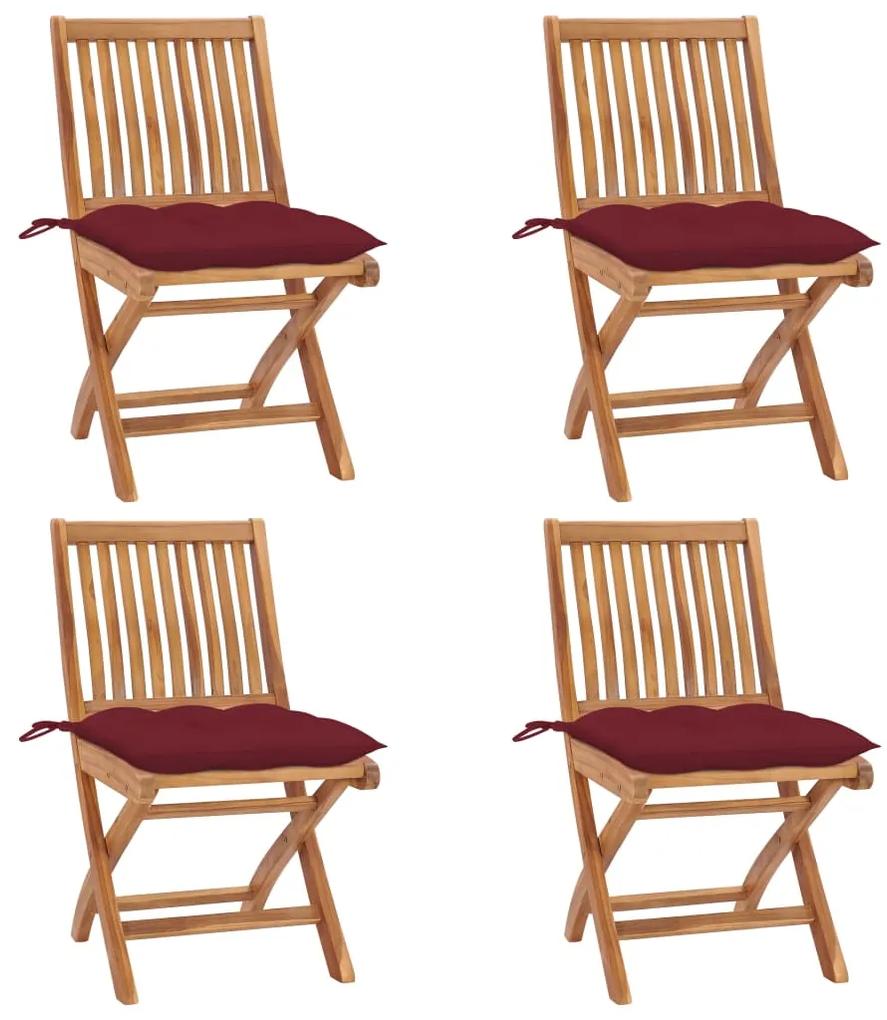 3072831 vidaXL Cadeiras de jardim dobráveis c/ almofadões 4 pcs teca maciça