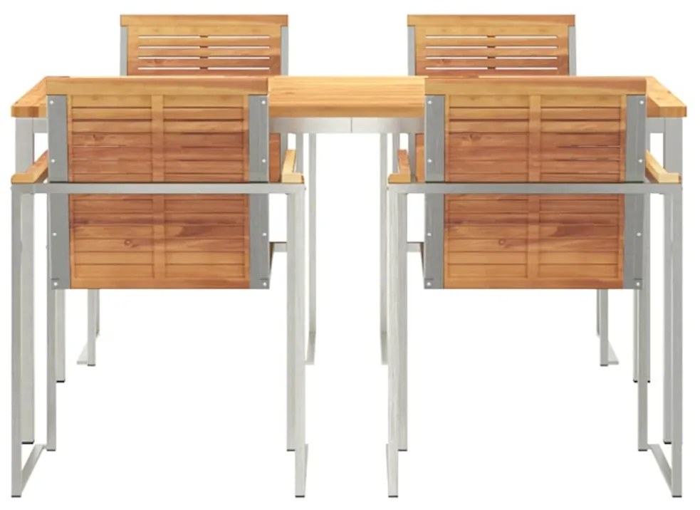 Conjunto de Jardim com 5 peças, mesa de madeira de teca e estrutura de
