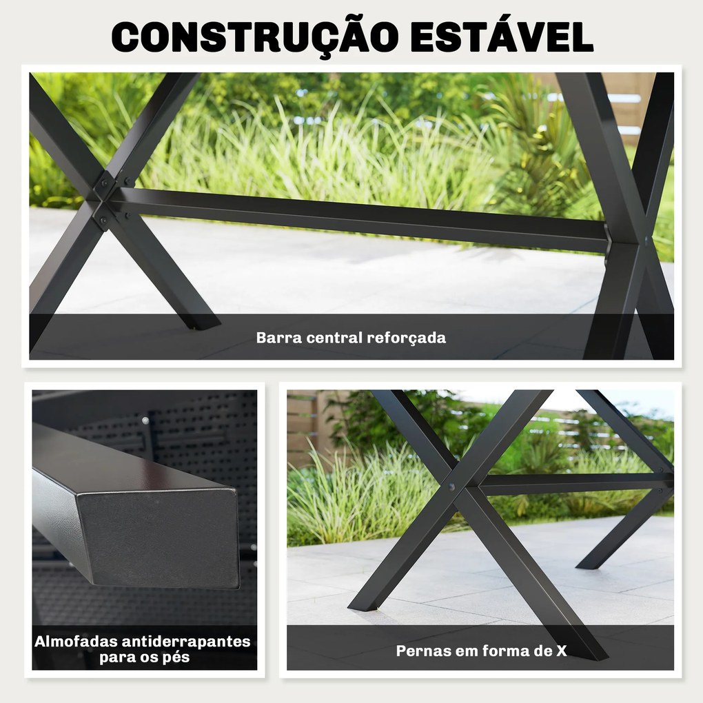 Mesa de Jantar Retangular para Jardim para 6 Pessoas (CADEIRAS NÃO INCLUIDAS) com Tampo de HDPE Efeito Ripas e Estrutura Metálica 150x90x74 cm Preto