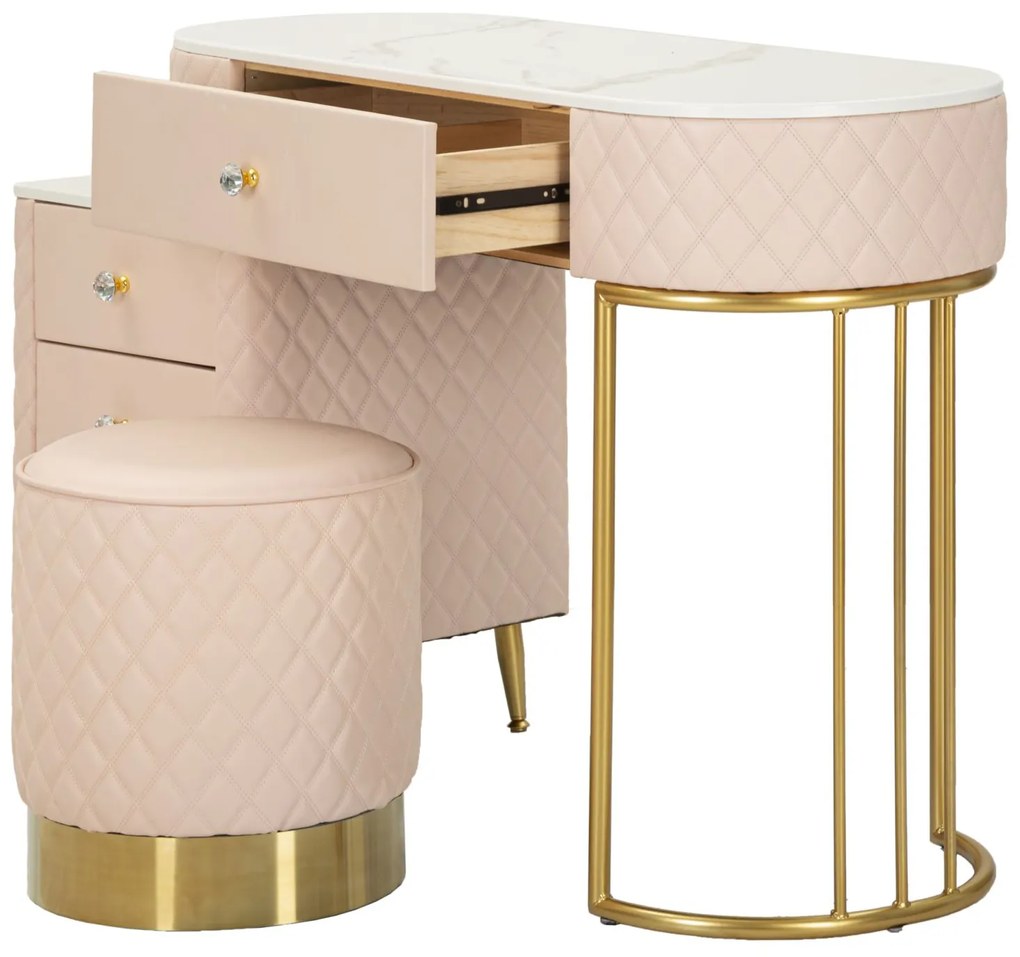 TOUCADOR SHARON COM BANCO 120X40X75 CM (TAMANHO DO BANCO Ø36X39) ROSA E DOURADO