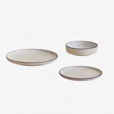 Conjunto De Loiça De 12 Peças Em Grés Ronilena Branco Gardenia - Azul Ken - Sklum