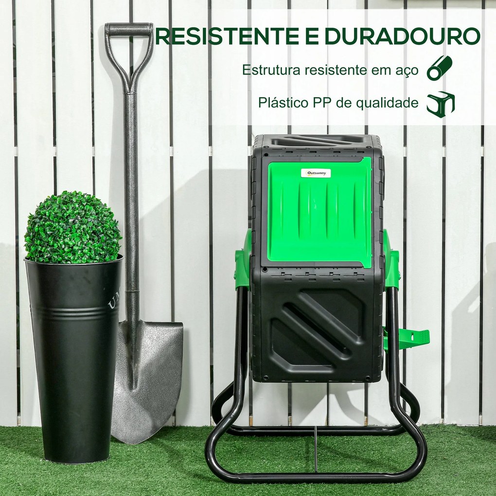 Compostor Giratório de 65L Recipiente de Compostagem de Jardim com Câm