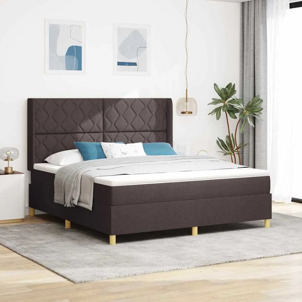 vidaXL Cama Box com colchão com cabeceira Castanho 180 x 200 cm tecido
