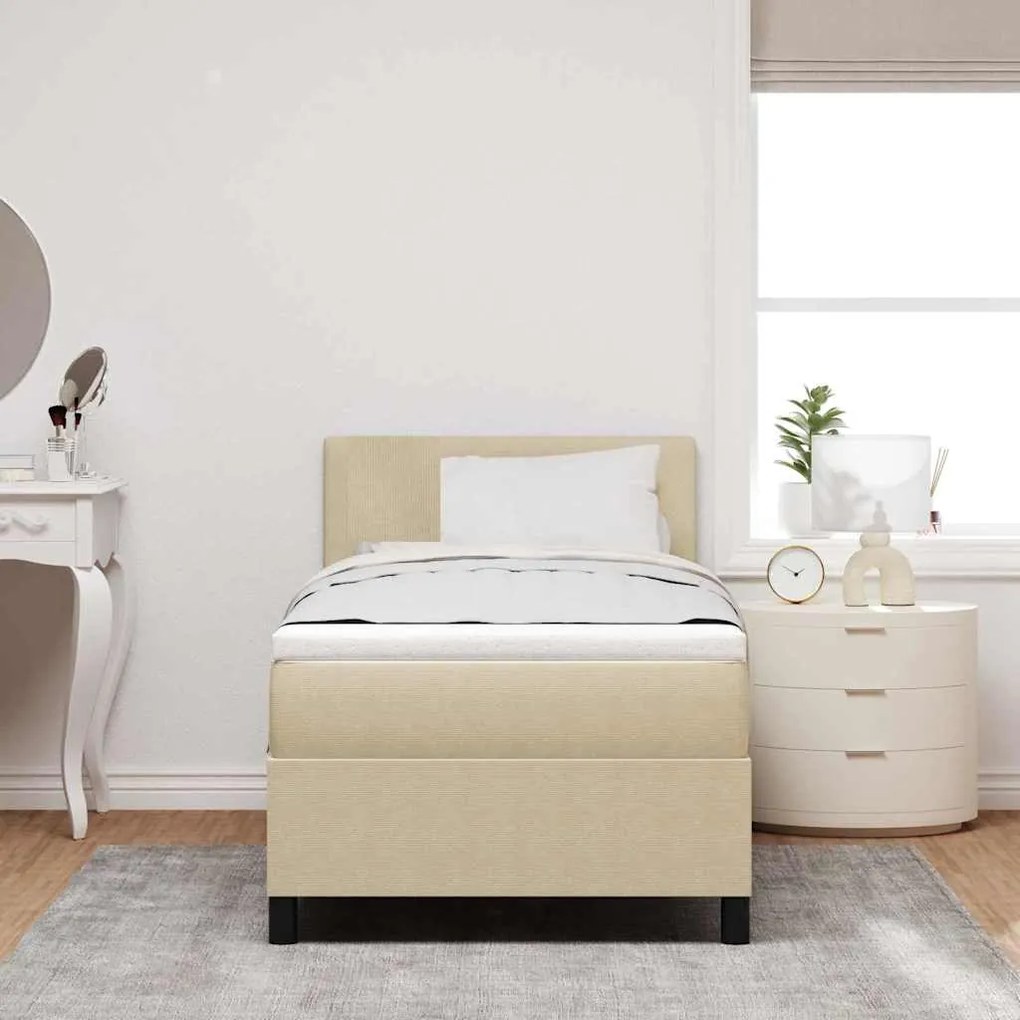 Cama Box Spring com Colchão Bege Claro 80x200 cm Tecido de Cortiça