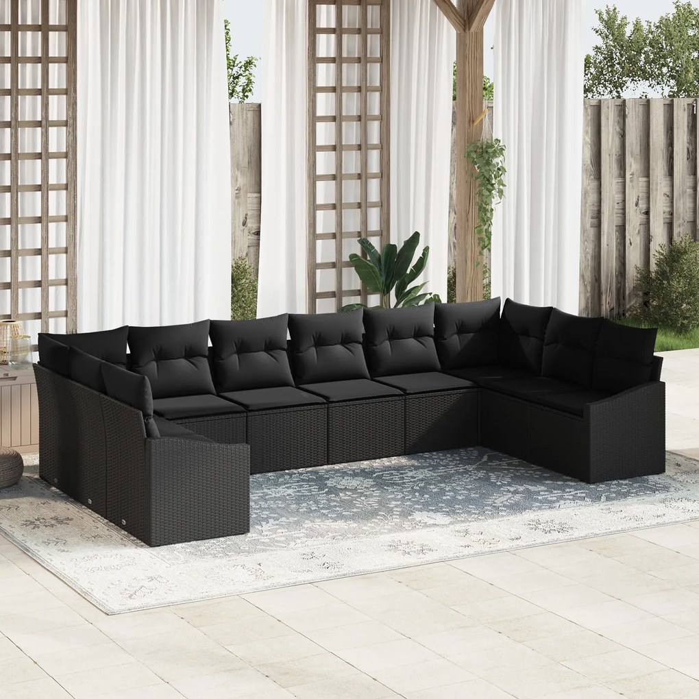 Conjunto de Jantar de Jardim com 10 Peças e Almofadas em Rattan Preto
