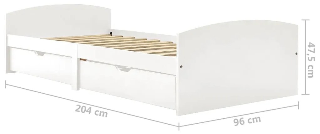 Estrutura de cama com 2 gavetas 90x200 cm pinho maciço branco