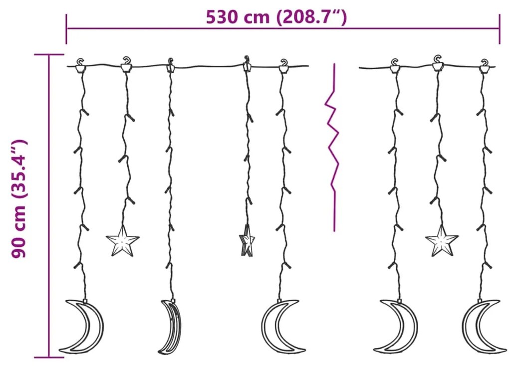 Estrelas e luas de luz + controlo remoto 345 LEDs branco quente