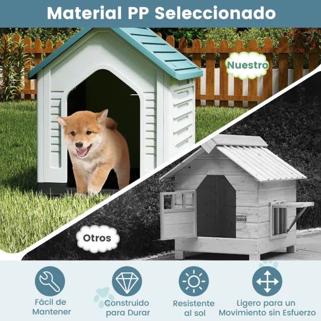 Casota para cães 66,5 x 52 x 60 cm com porta metálica com fechadura e telhado inclinado Boa ventilação para interior e exterior Azul