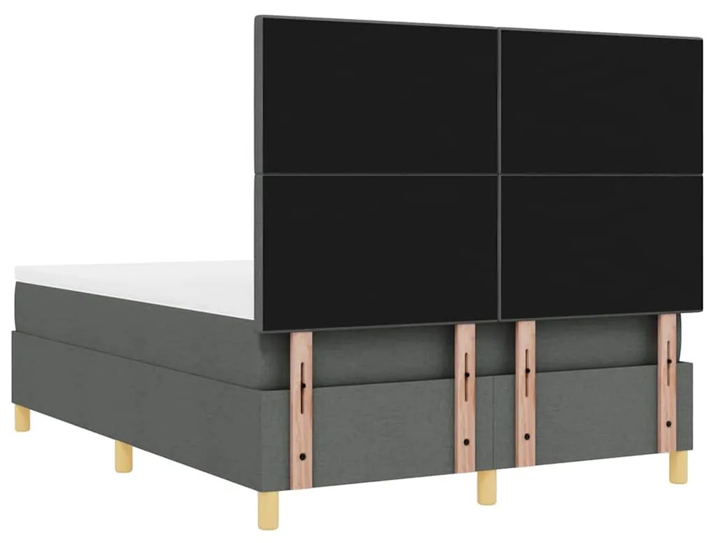 Cama com Box Spring com Colchão &amp; LED Cinza Escuro 160x200 cm Tecido