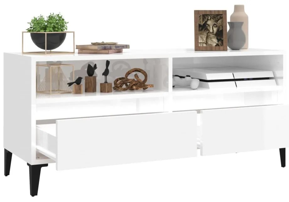 Móvel p/ TV 100x34,5x44,5 cm derivados madeira branco brilhante