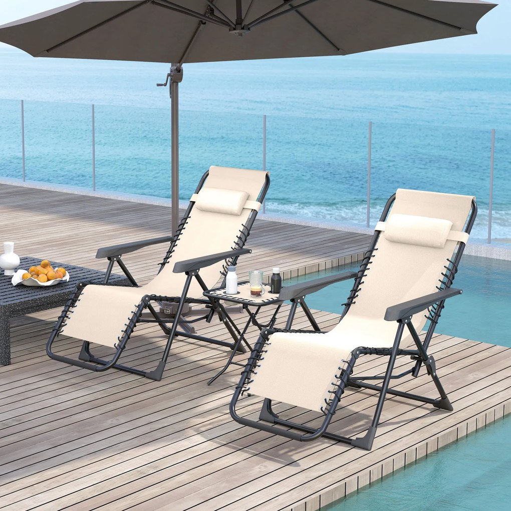 Conjunto de 2 Espreguiçadeiras Jardim Dobráveis com Mesa Auxiliar Port