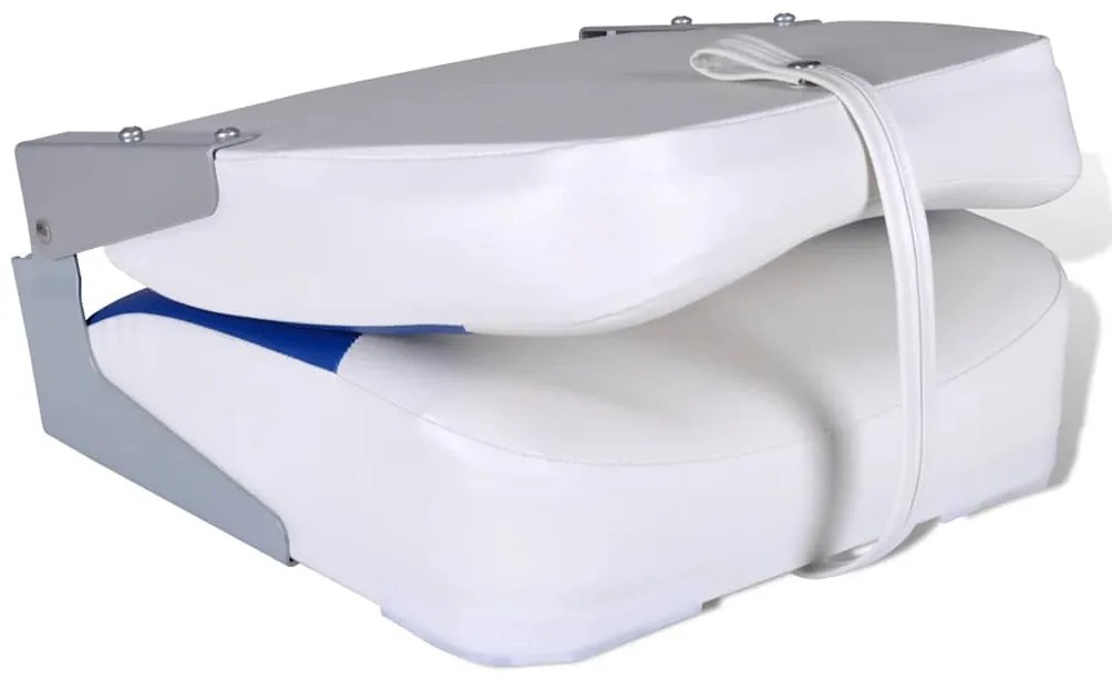 Assento de barco c/ encosto dobrável e almofada azul/branco