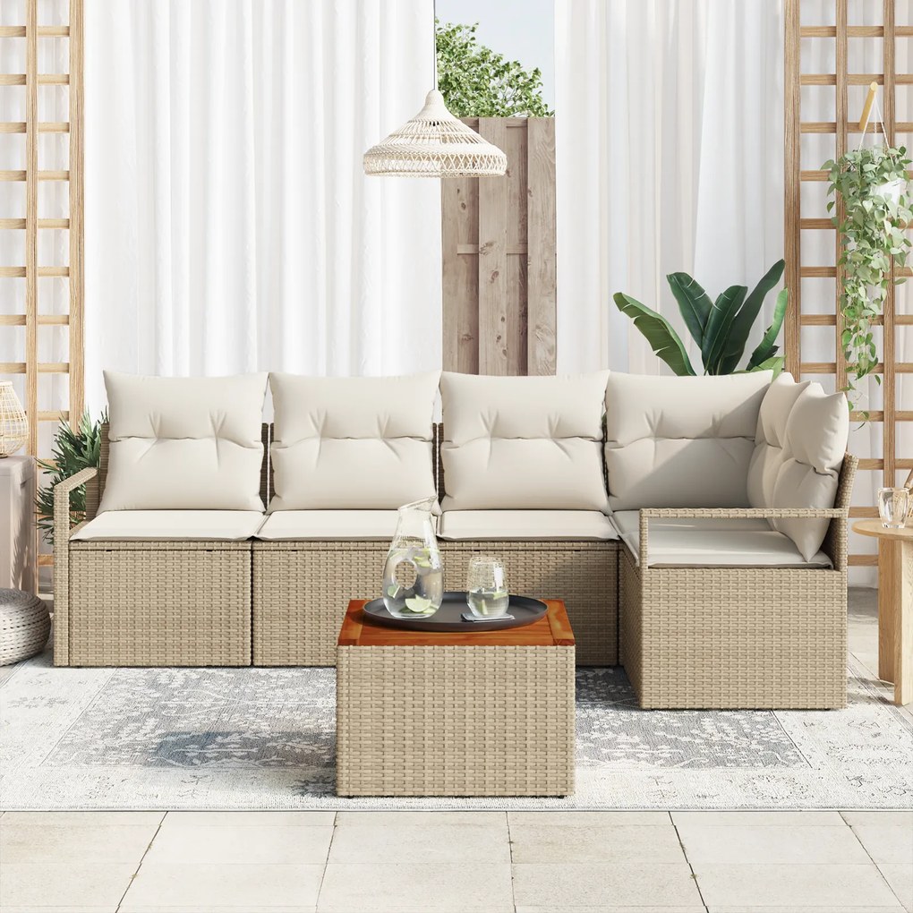 Conjunto de Sofás de Jardim de 6 Peças com Almofadas Bege, Polyrattan,