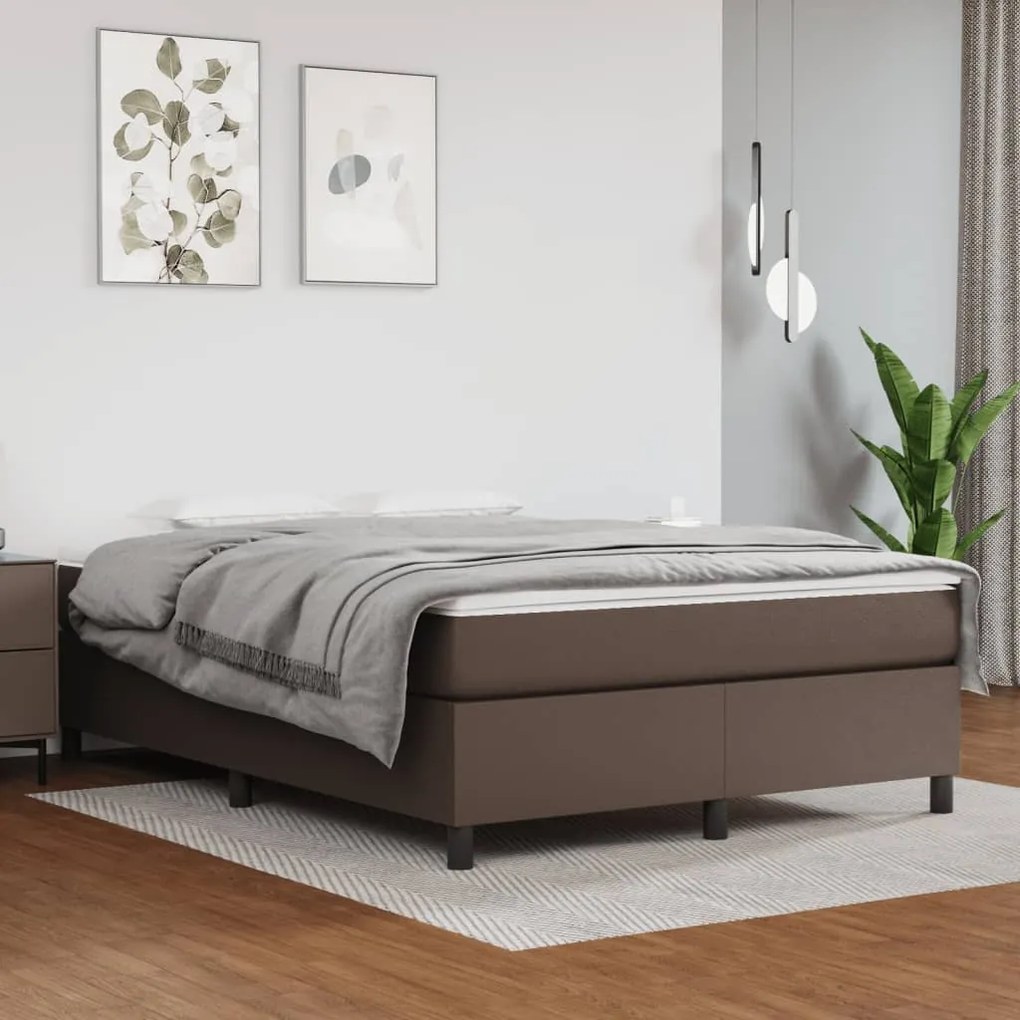 vidaXL Estrutura de cama com molas 140x200cm couro artificial castanho