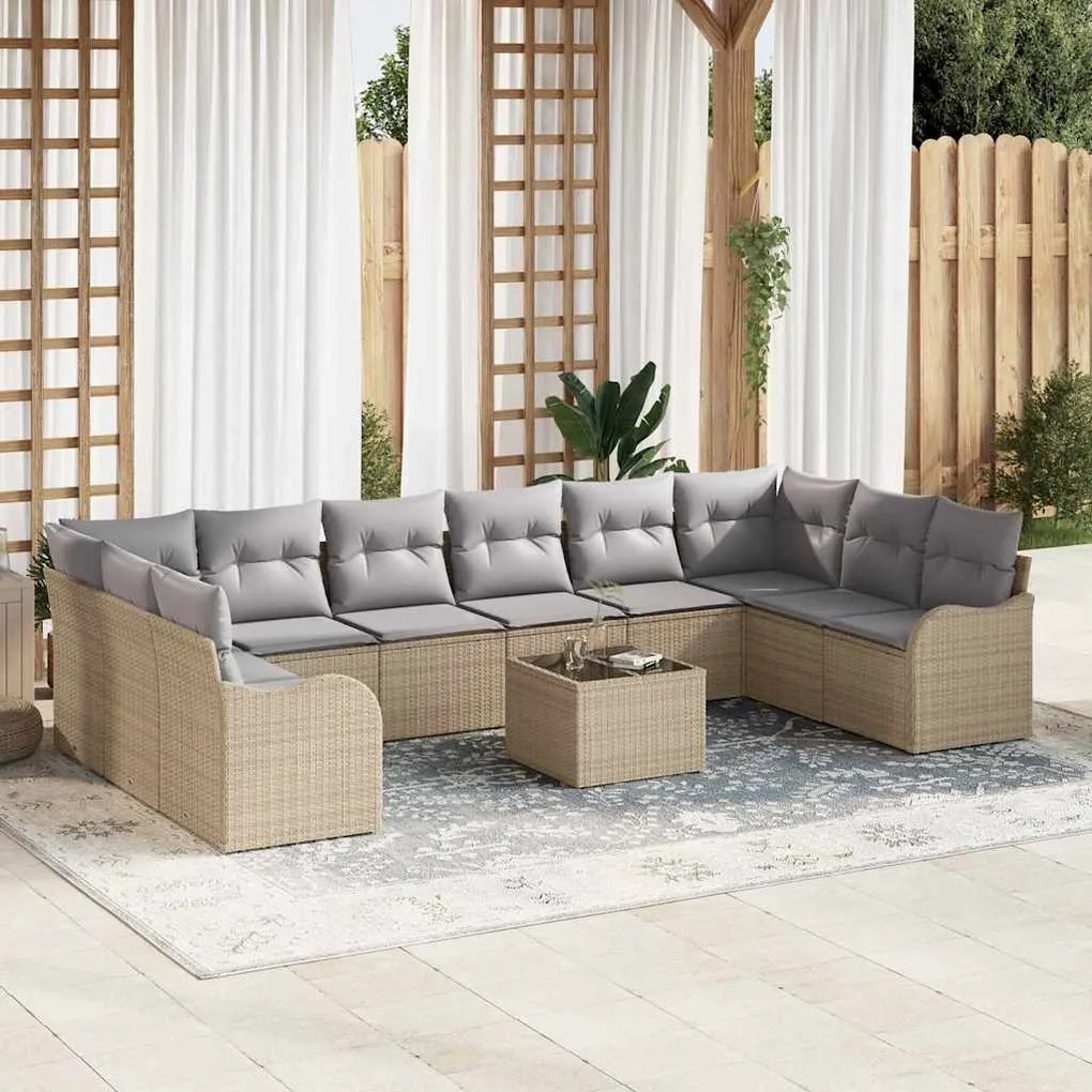 vidaXL Conjunto de Sofá de Jardim com 11 Peças e Almofadas de Rattan Sintético Preto.