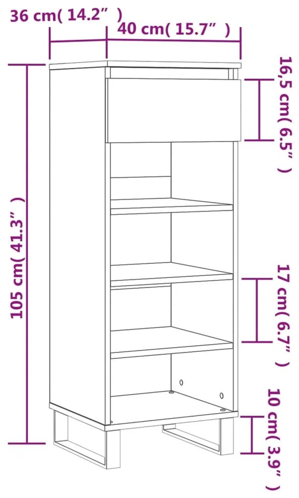 Sapateira Elsa - Com 1 Gaveta e 4 Prateleiras - Cor Preto - 40x36x105