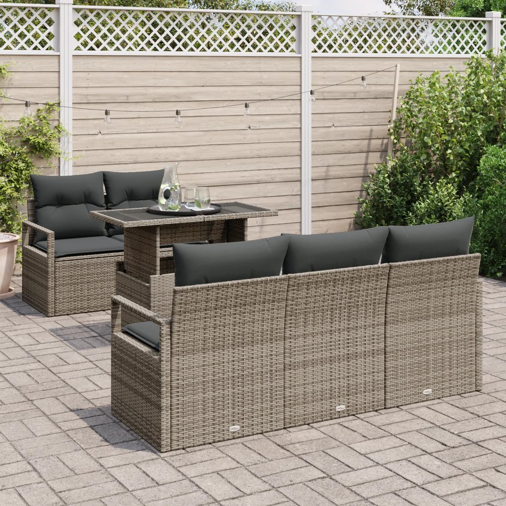 Conjunto de Sofá para Jardim vidaXL 6 Peças com Almofadas Rattan Polip