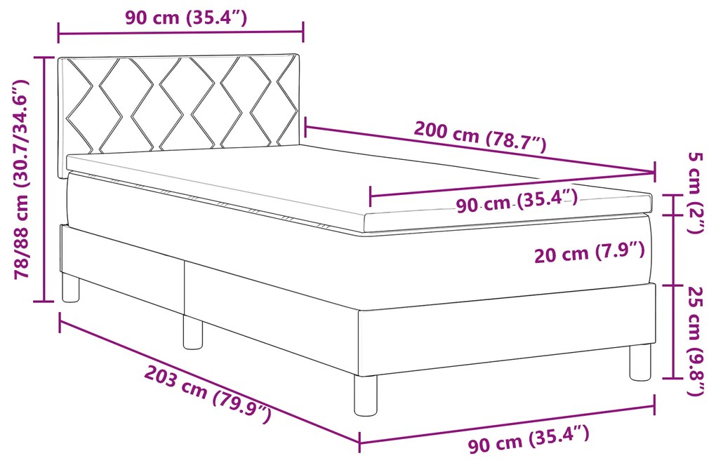 Cama Box Spring com Colchão Cinza Claro 90x200 cm Tecido