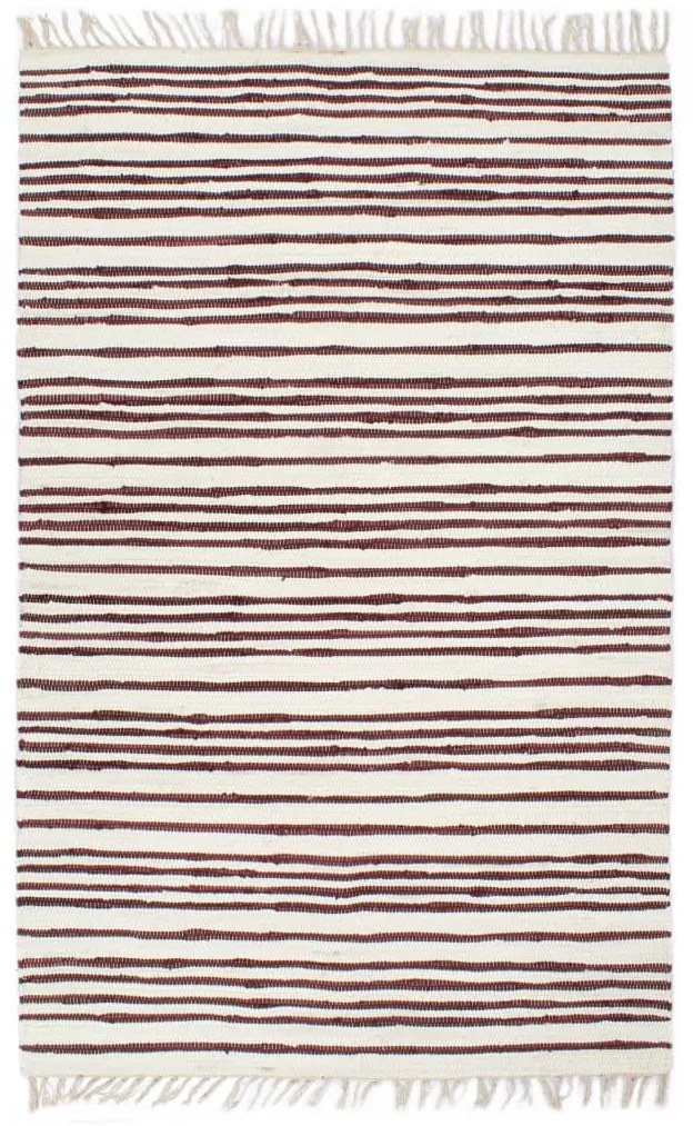 vidaXL Tapete chindi tecido à mão algodão 200x290 cm bordô e branco