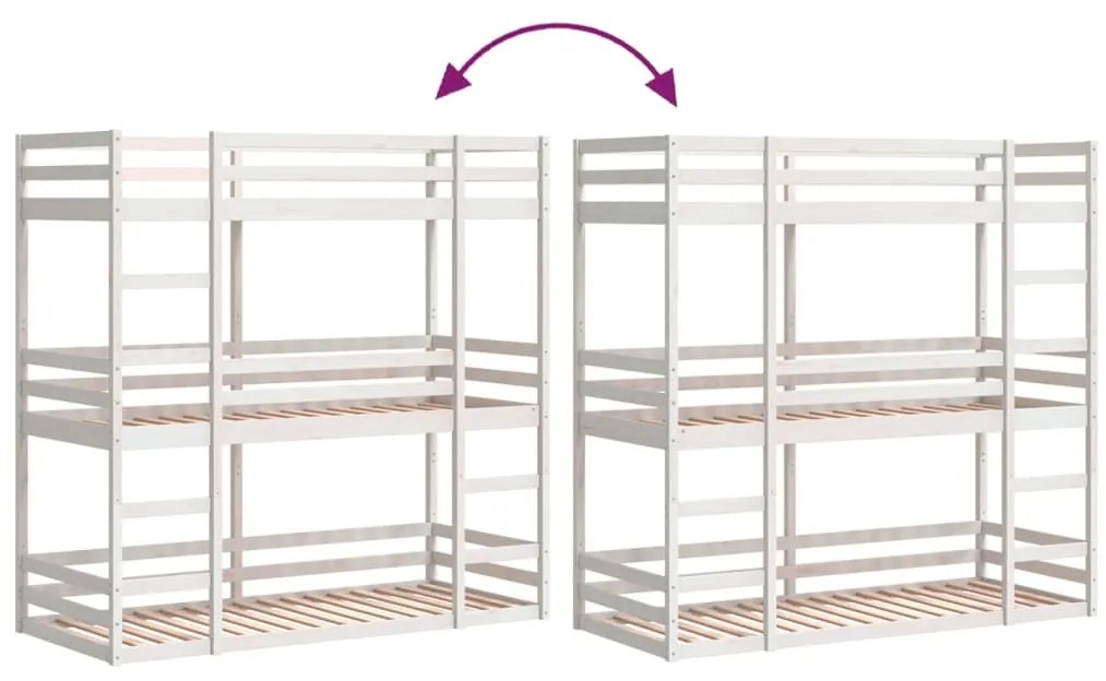 Beliche triplo 90x190 cm madeira de pinho maciça branco