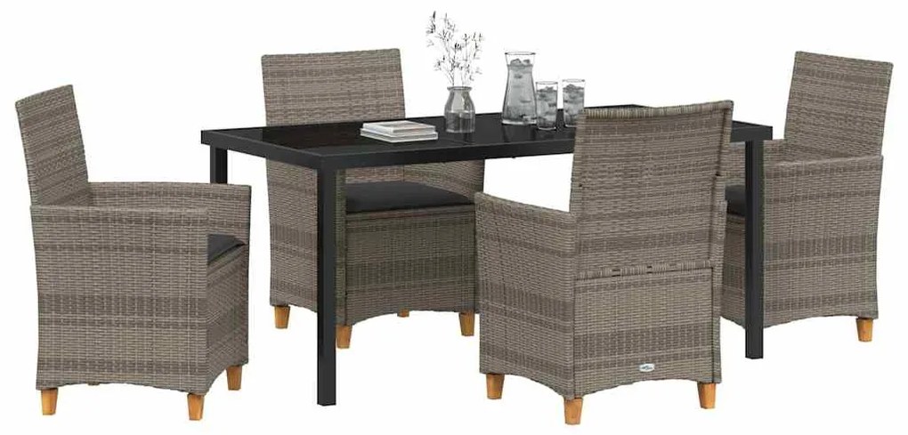 Conjunto de Jantar de Jardim com 5 Peças e Almofadas - Cinza - Polyrat