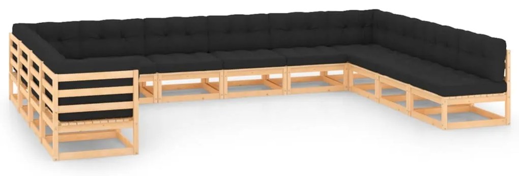 12 pcs conj. lounge jardim c/ almofadões antracite pinho maciço