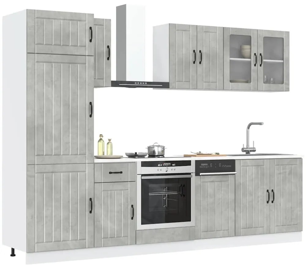 vidaXL 8 peças armário de cozinha conjunto Kalmar cinzento cimento