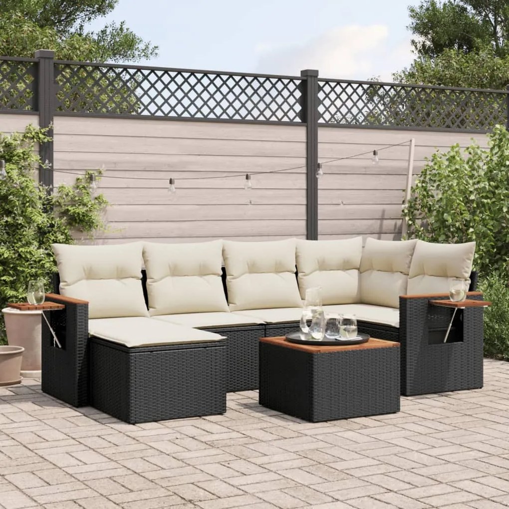 vidaXL 7 pcs conjunto de sofás p/ jardim c/ almofadões vime PE preto