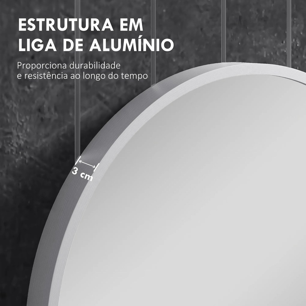 Espelho Casa de Banho 60x90 cm Espelho Decorativo de Parede com Estrutura de Alumínio Horizontal ou Vertical Prata