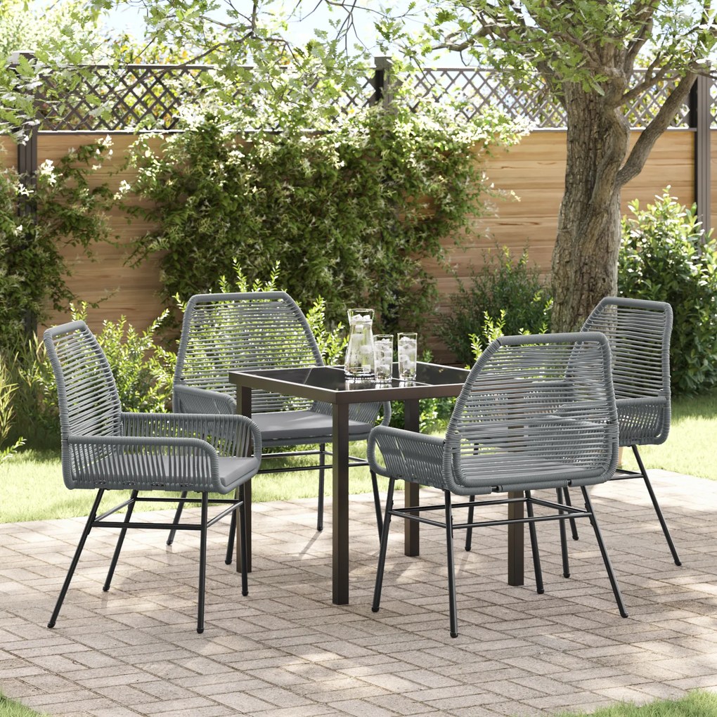 vidaXL Conjunto de Jantar de Jardim com 5 Peças e Almofadas Cinza Rattan Poliéster