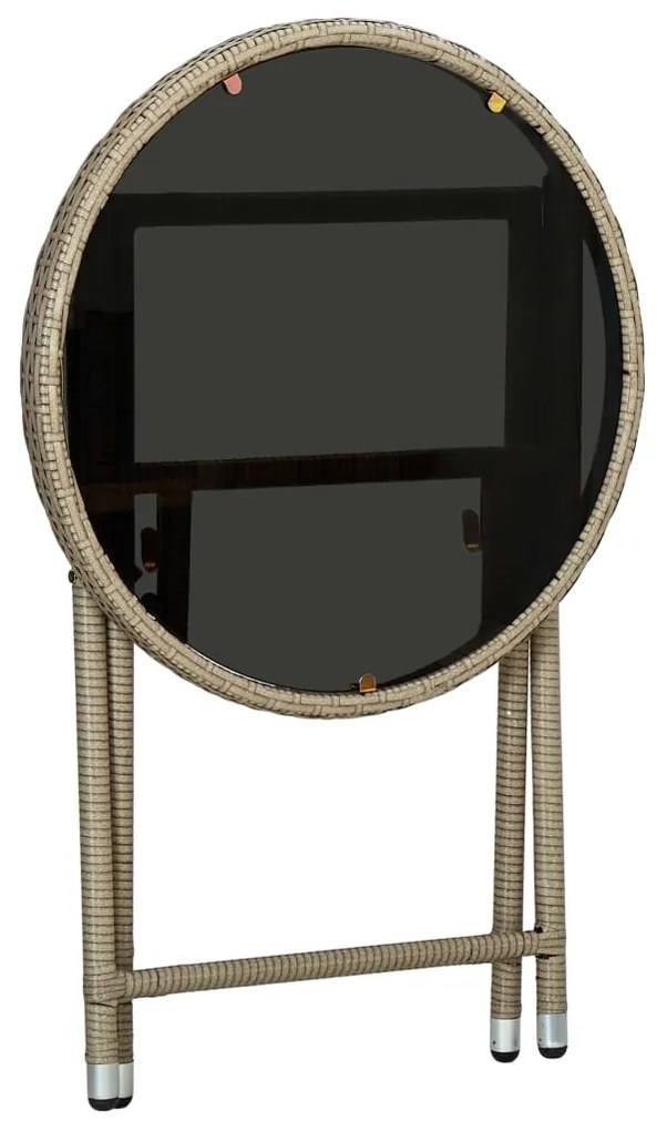 Mesa de chá 60 cm vime PE e vidro temperado bege