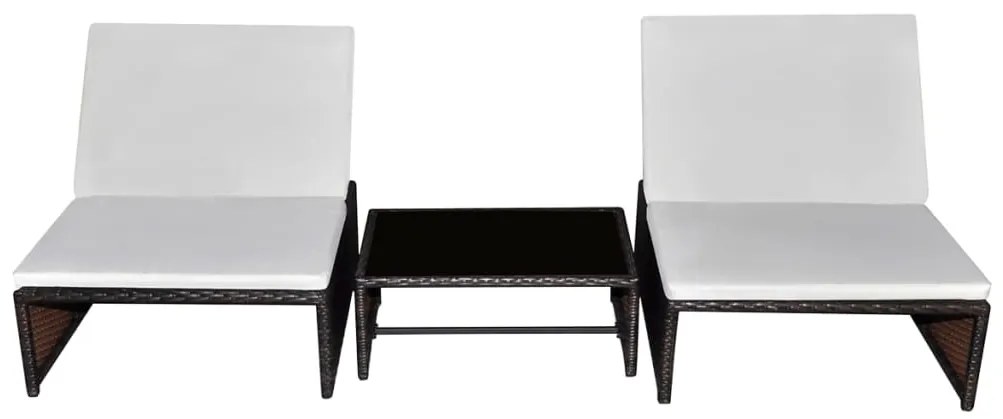 Cadeiras jardim reclináveis 2 pcs c/ mesa vime PE castanho