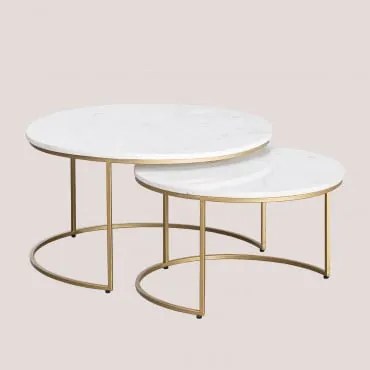 Mesas De Centro Ninho Redondas Em Mármore Kaley Mármore Branco Banswara - Sklum