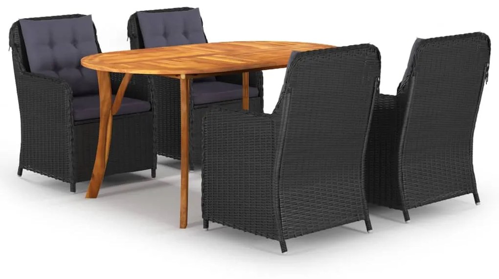 vidaXL 5 pcs conjunto de jantar para jardim preto