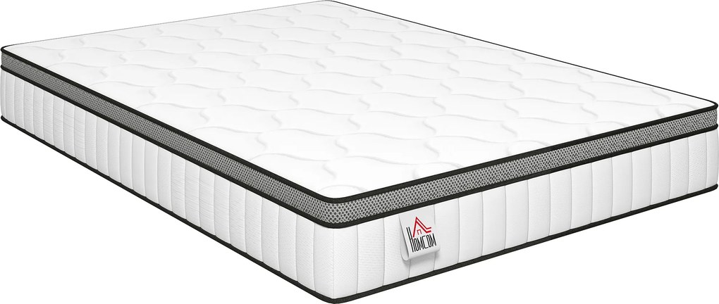 HOMCOM Colchão 140 x 190 cm, 20cm de espessura, colchão com molas ensacadas 7 zonas espuma viscoelástica com gel refrescante | Aosom Portugal