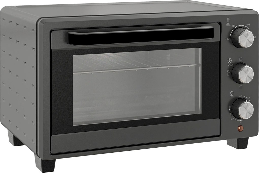 HOMCOM Miniforno, 21 L forno tostador com 1 grade e 1 tabuleiro, 3 modos de cozedura, 100 °C-230 °C, aço inoxidável, vidro, Cinza | Aosom Portugal