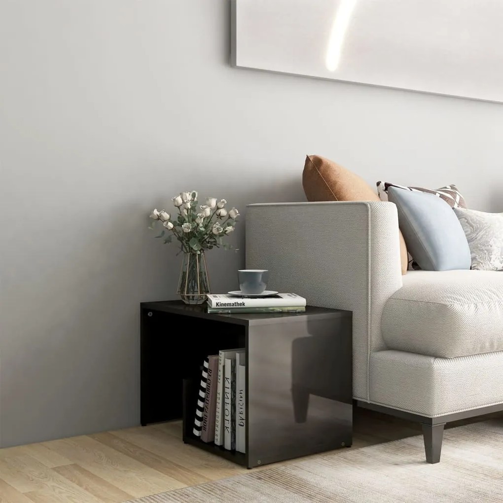 vidaXL Mesa de apoio 59x36x38 cm contraplacado cinzento brilhante