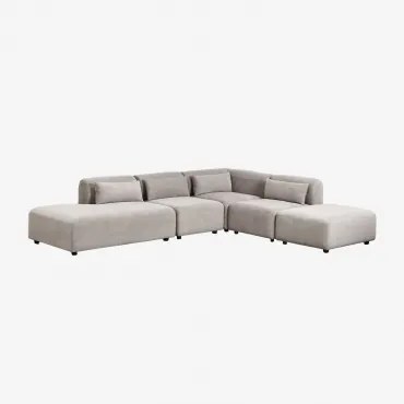 Sofá Modular De Canto Em 4 Peças Com Chaise Longue À Esquerda E Puff Fogler Bombazina Cinzento Toupeira Claro - Sklum