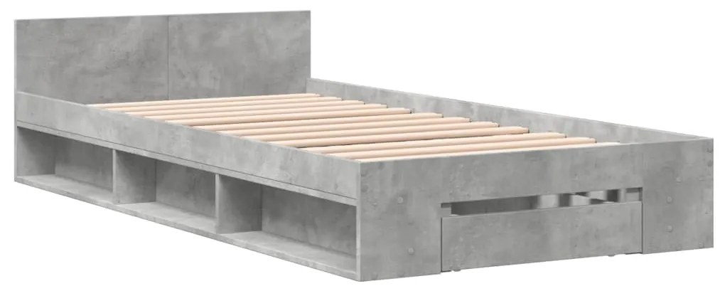 Estrutura de cama c/ gaveta derivados madeira cinzento cimento