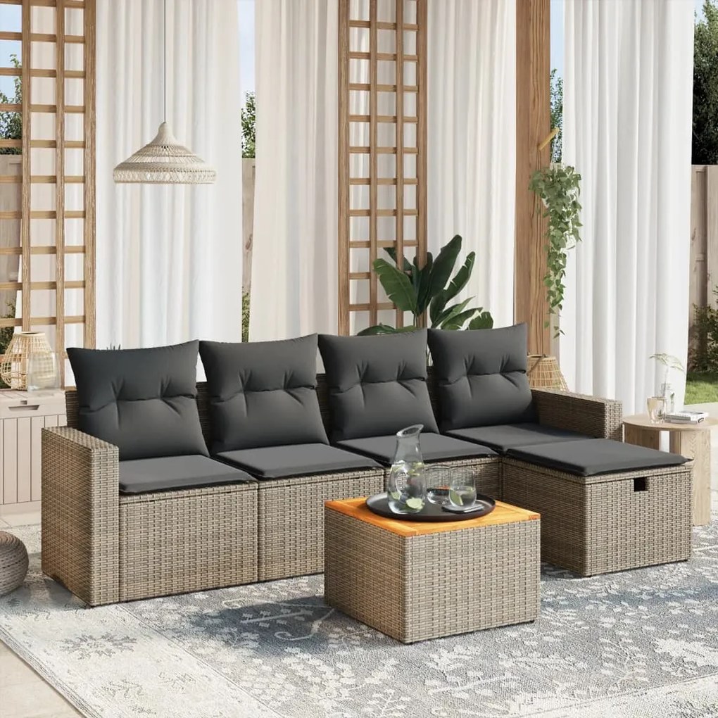 6 pcs conjunto sofás de jardim com almofadões vime cinzento