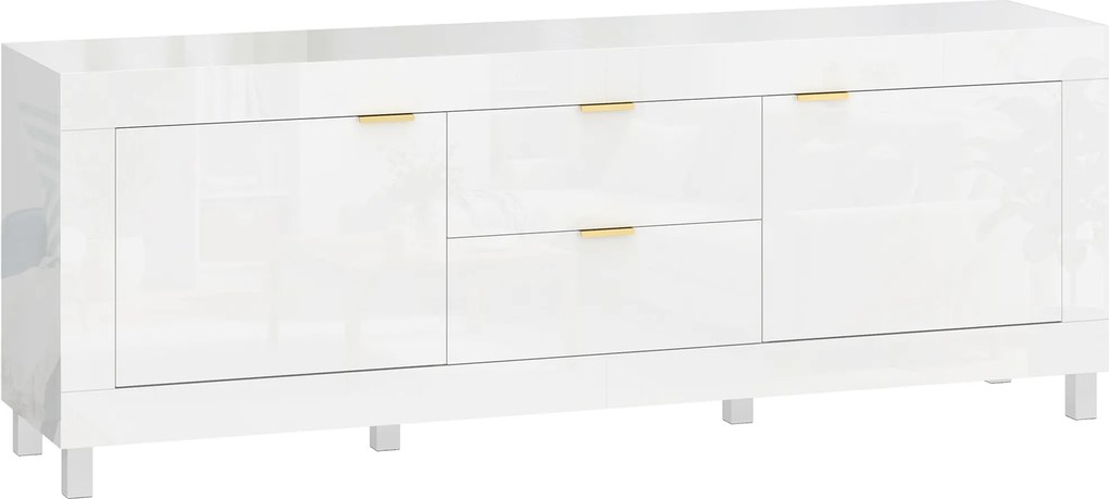 HOMCOM Móvel para TV para televisores de até 190,5 cm, centro de entretenimento moderno com 2 armários e 2 gavetas, Branco alto brilho | Aosom Portugal
