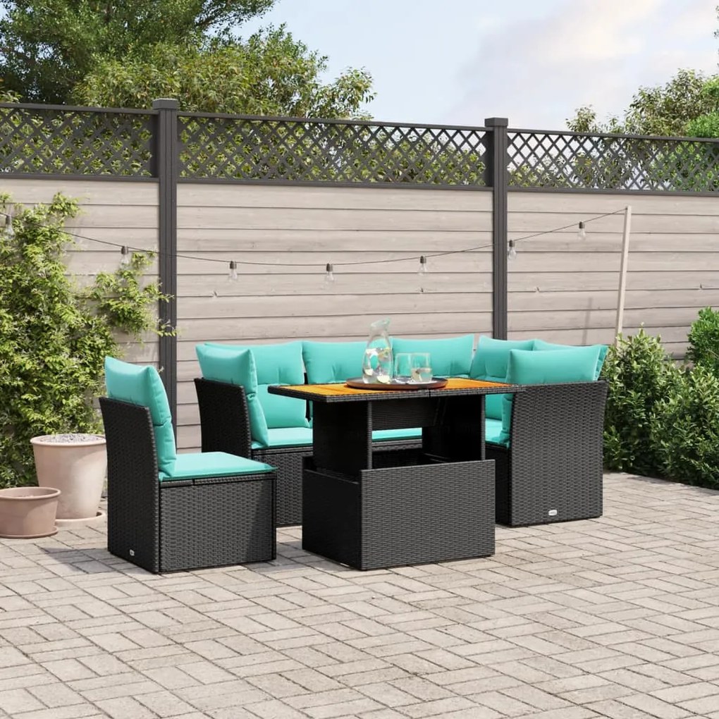vidaXL 5 pcs conjunto de sofás p/ jardim c/ almofadões vime PE preto