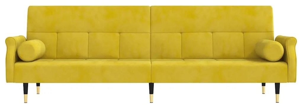 Sofá-cama com almofadões veludo amarelo