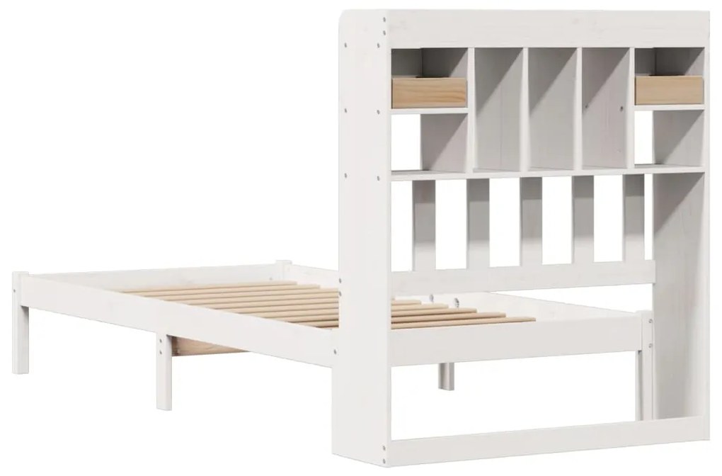 Cama com estante sem colchão 90x190 cm pinho maciço branco