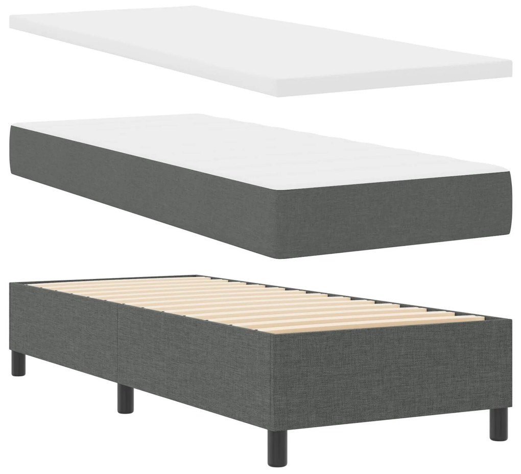 Cama Box Spring com Colchão Cinza Escuro 80x200 cm Tecido