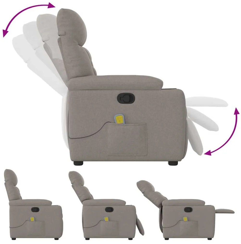 Poltrona de massagens reclinável tecido cinzento-acastanhado