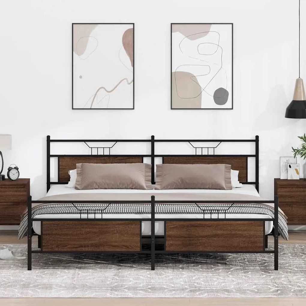vidaXL Estrutura cama sem colchão 193x203 cm metal carvalho castanho