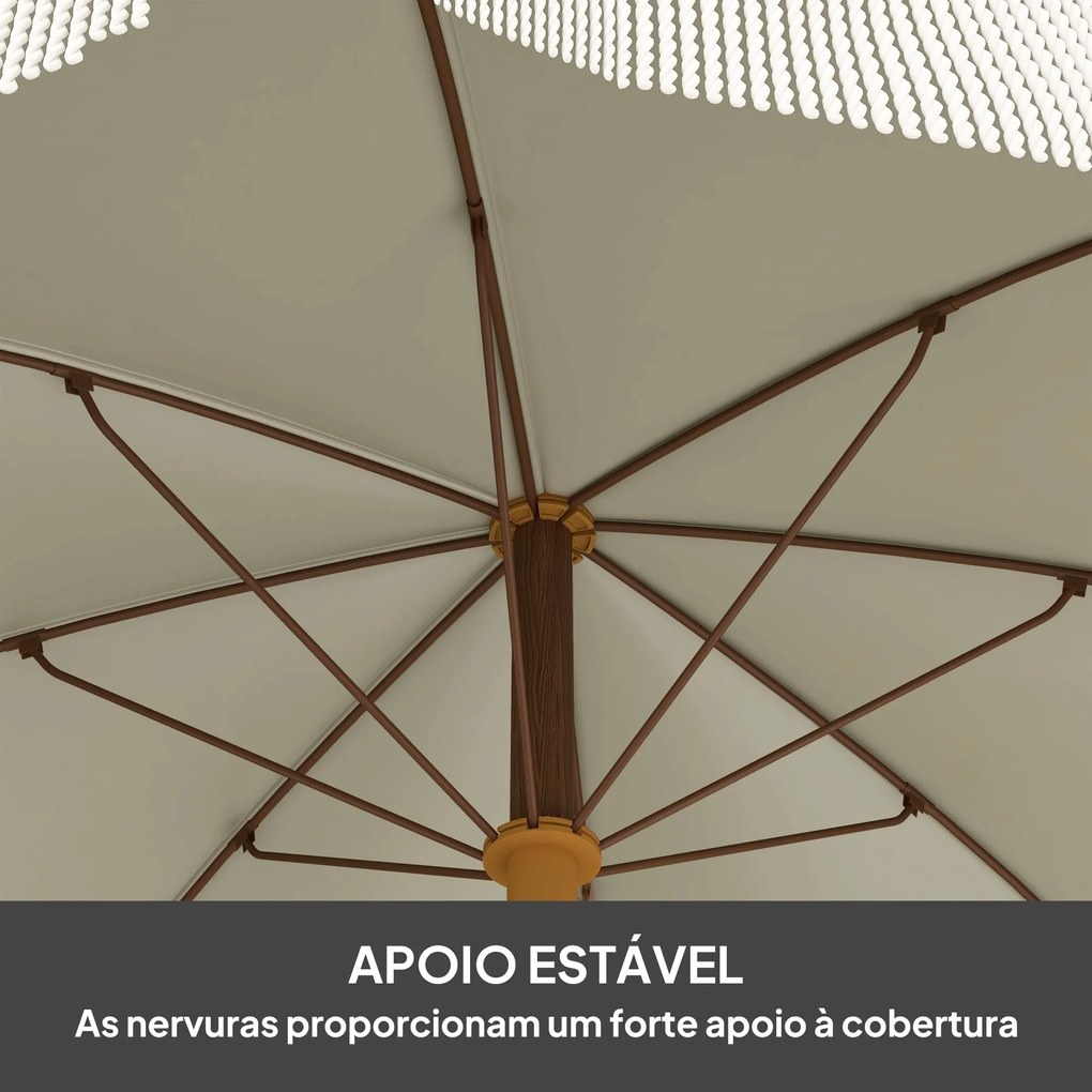 Chapéu de Sol de Praia Ø190x210 cm com 8 Varas Abertura Manual Anti-UV Impermeável e Bolsa de Transporte para Jardim Verde claro